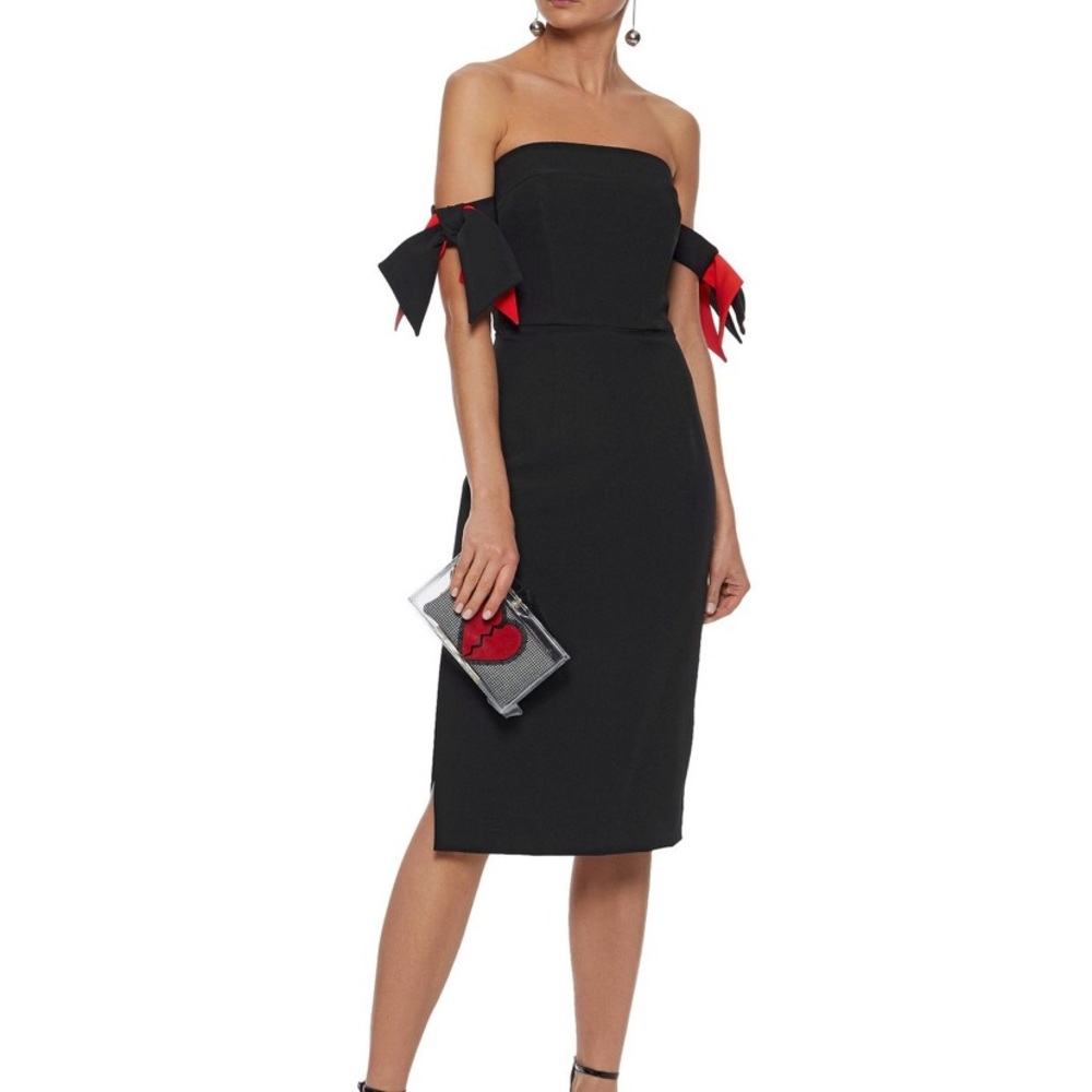 Off the shoulder stretch cady sheath dress